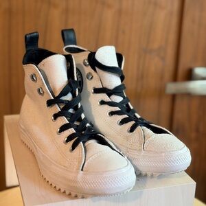 Textured White High-Top Sneakers with Black Accents